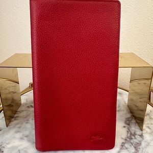 Vintage Longchamp Red Leather Passport Long Fold Wallet